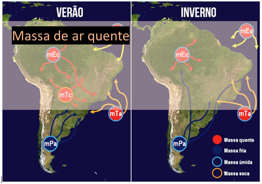 Posicionamento da massa de ar quente e seca originada pelo El Niño